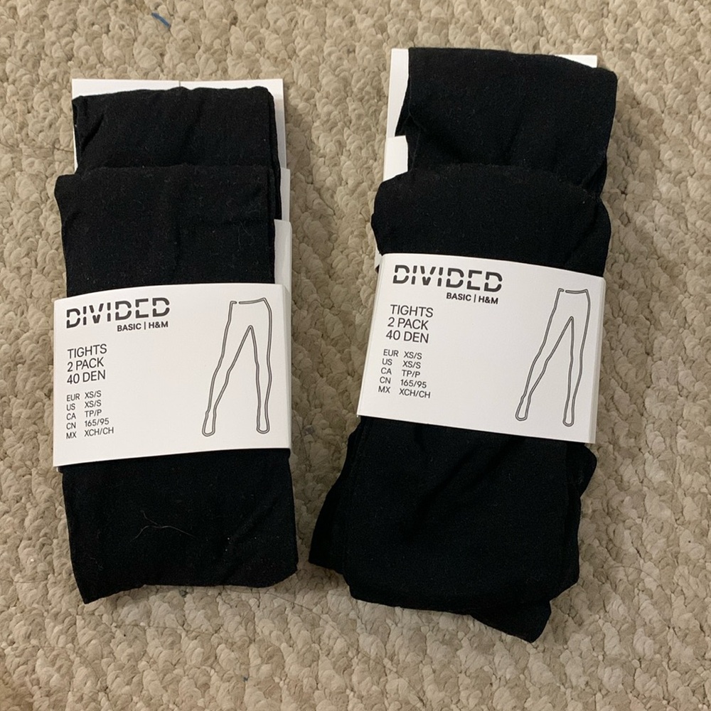 NWT H&M Basic Black Tights 40 Den Size XS/S - 2 packs (4 count)